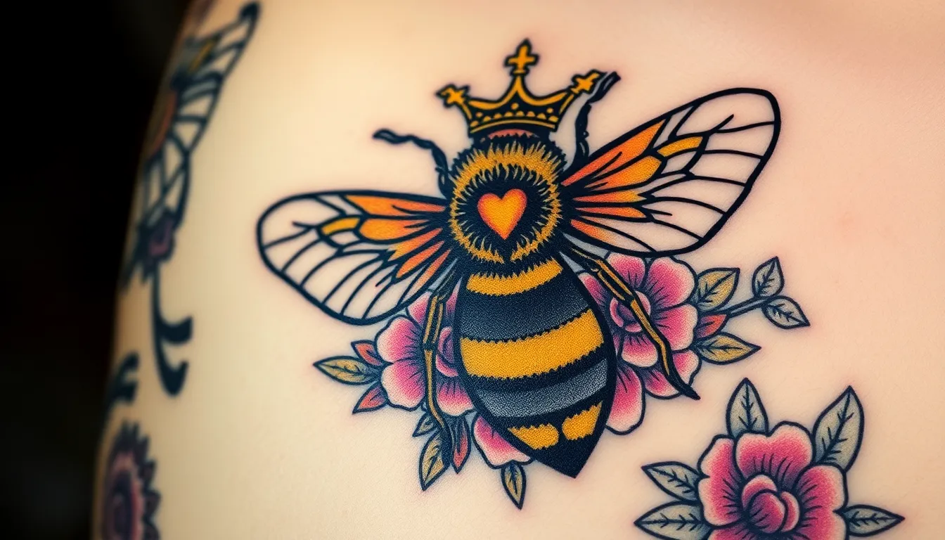 50 Stunning Queen Bee Tattoo Ideas: From Minimalist to Bold Royal Designs 4 50 Stunning Queen Bee Tattoo Ideas: From Minimalist to Bold Royal Designs 3