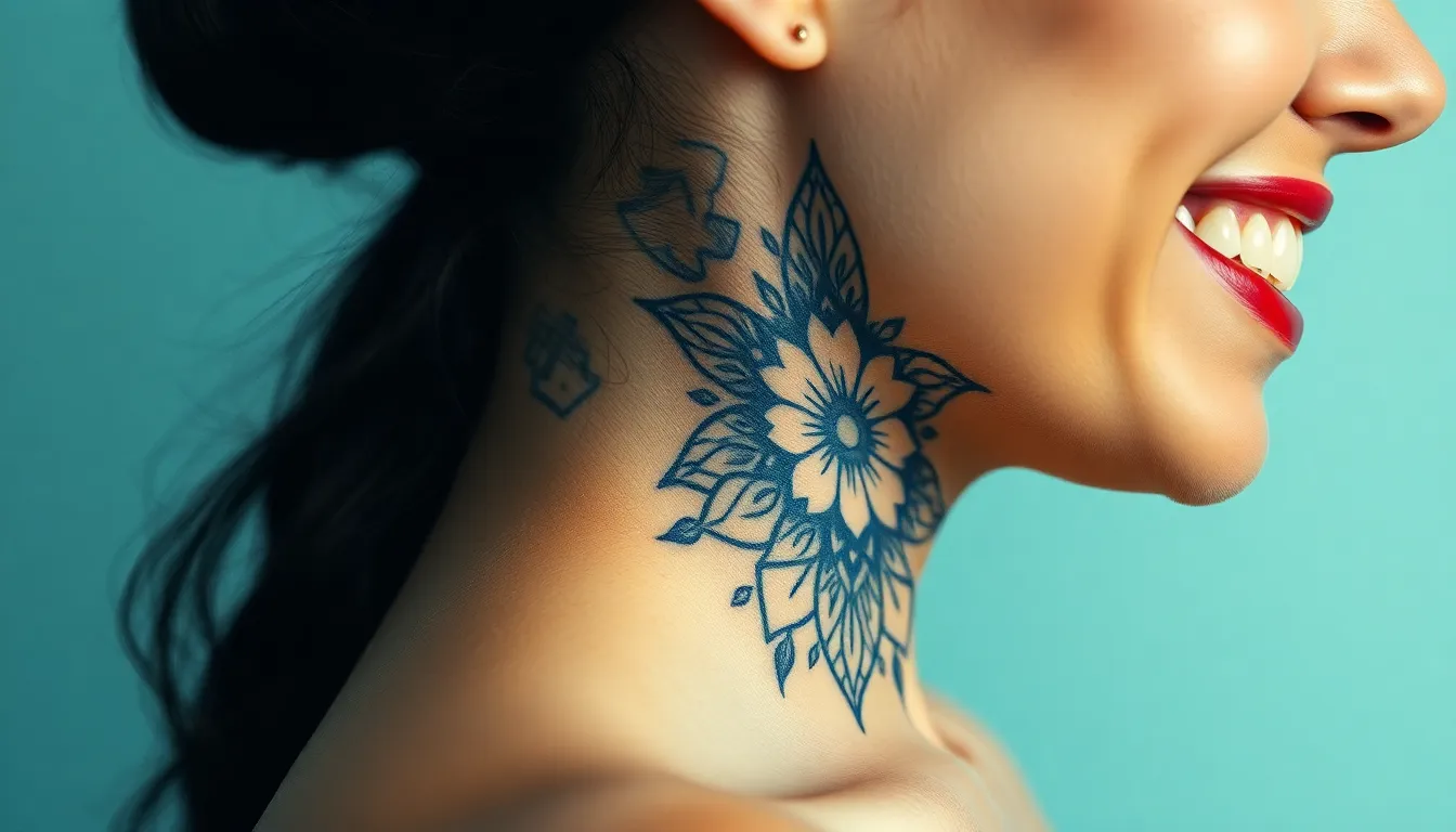 35 Stunning Neck Tattoo Ideas for Women: Delicate to Bold Designs 8 35 Stunning Neck Tattoo Ideas for Women: Delicate to Bold Designs 7