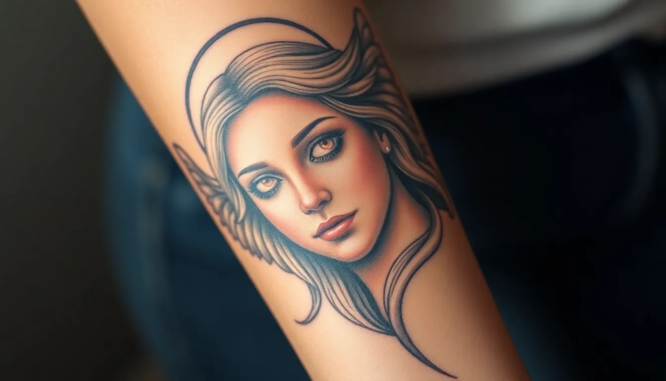 50 Stunning Angel Tattoo Ideas: From Guardian Wings to Memorial Tributes 12 50 Stunning Angel Tattoo Ideas: From Guardian Wings to Memorial Tributes 11