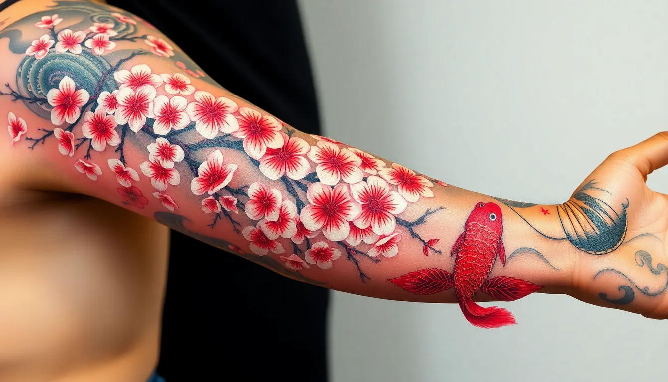 25 Stunning Japanese Sleeve Tattoo Ideas: Dragons, Koi & Traditional Designs 12 25 Stunning Japanese Sleeve Tattoo Ideas: Dragons, Koi & Traditional Designs 11