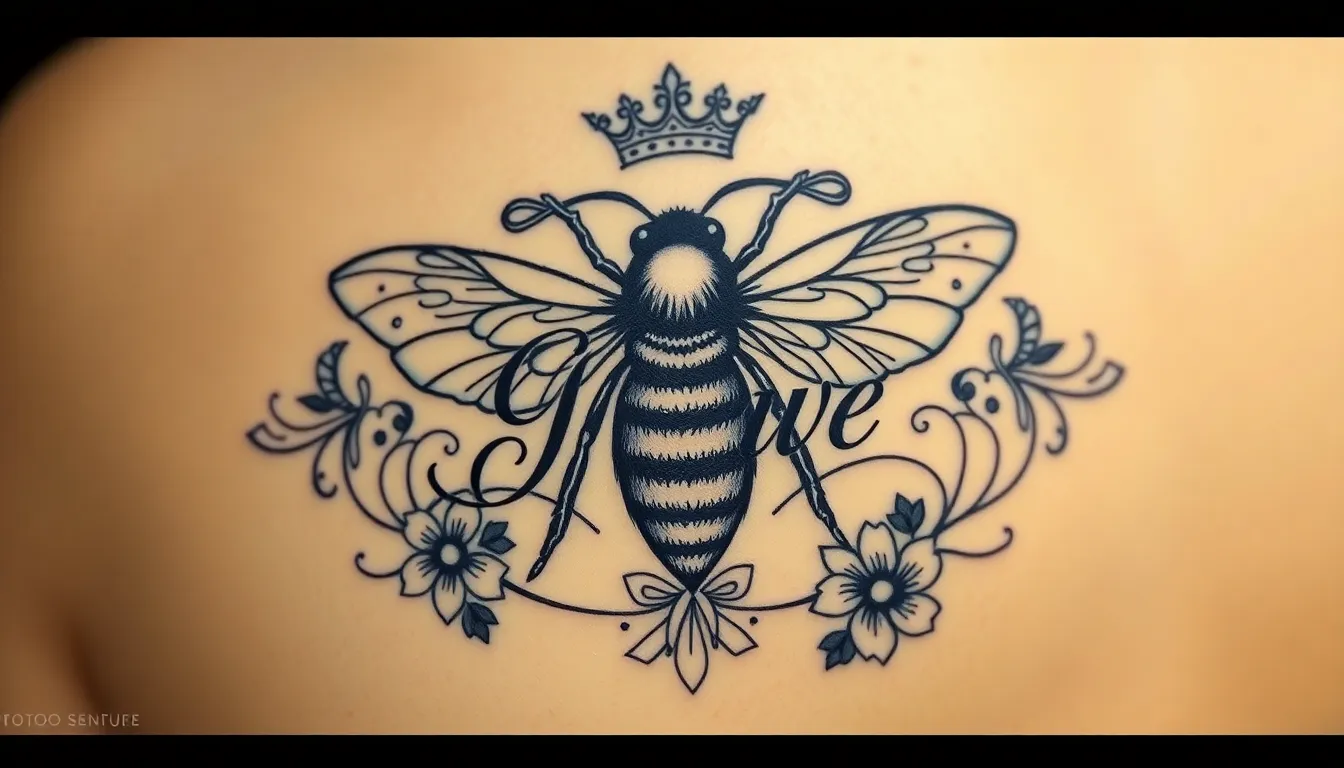 50 Stunning Queen Bee Tattoo Ideas: From Minimalist to Bold Royal Designs 12 50 Stunning Queen Bee Tattoo Ideas: From Minimalist to Bold Royal Designs 11