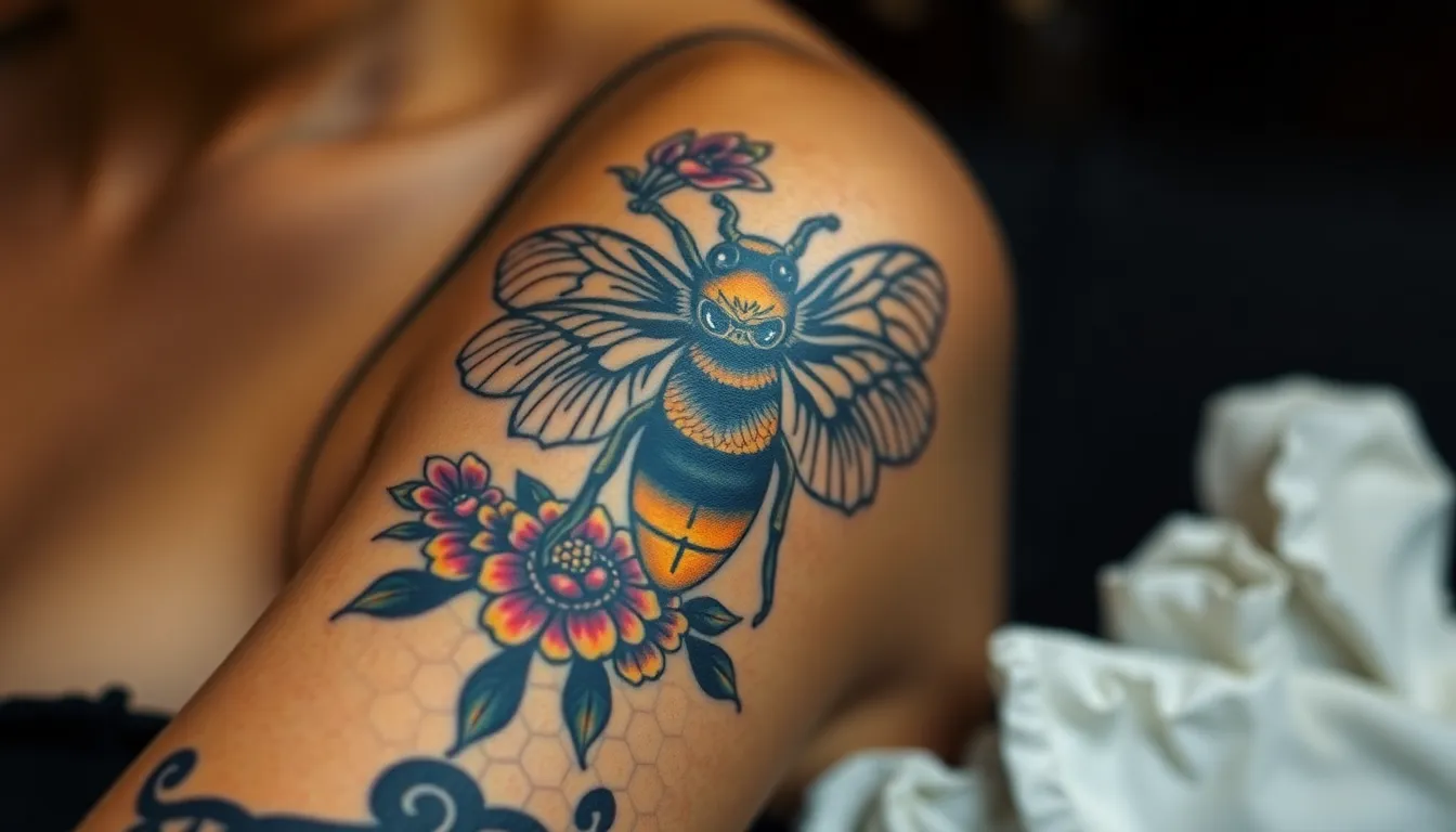 50 Stunning Queen Bee Tattoo Ideas: From Minimalist to Bold Royal Designs 14 50 Stunning Queen Bee Tattoo Ideas: From Minimalist to Bold Royal Designs 13