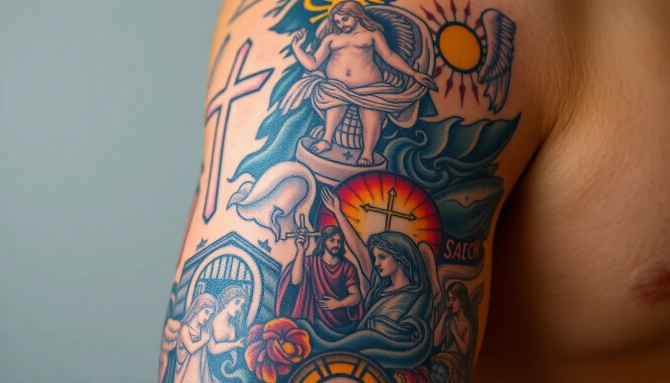 50 Religious Tattoo Ideas for Guys: Crosses, Angels & Biblical Verses That Inspire 14 50 Religious Tattoo Ideas for Guys: Crosses, Angels & Biblical Verses That Inspire 13
