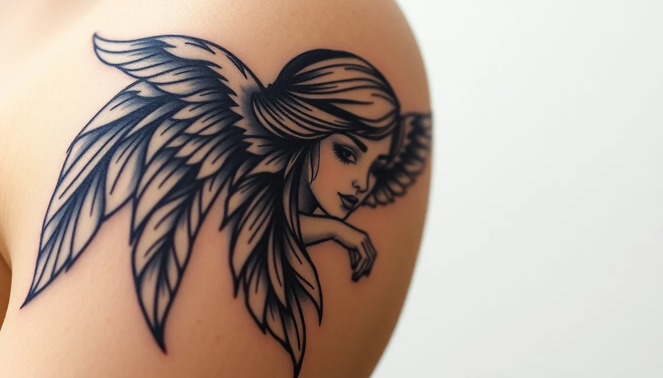 50 Stunning Angel Tattoo Ideas: From Guardian Wings to Memorial Tributes 16 50 Stunning Angel Tattoo Ideas: From Guardian Wings to Memorial Tributes 15