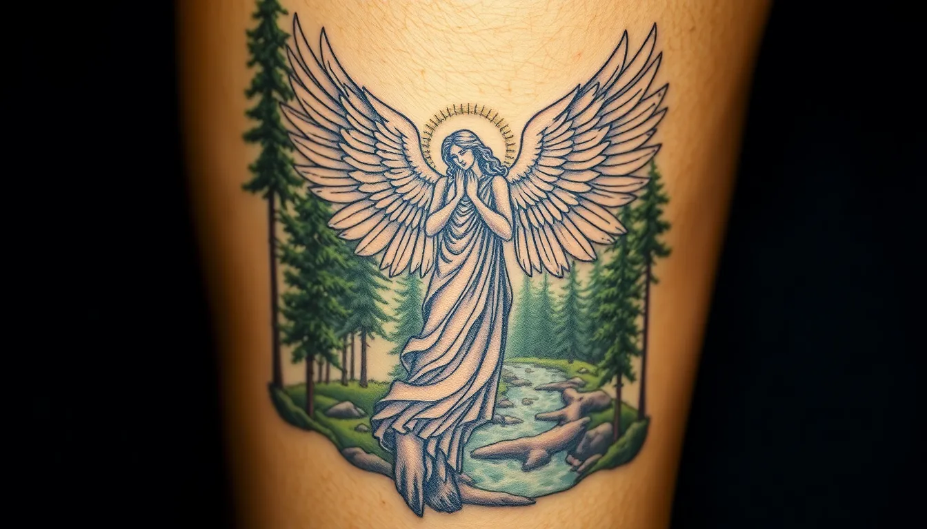 50 Stunning Angel Tattoo Ideas: From Guardian Wings to Memorial Tributes 18 50 Stunning Angel Tattoo Ideas: From Guardian Wings to Memorial Tributes 17
