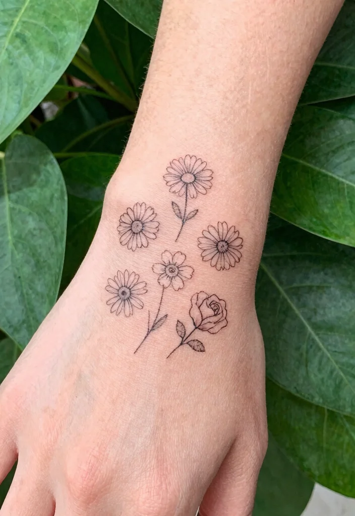 10 Easy Hand Doodle Tattoo Ideas With Pen Style Looks 1. Tiny Floral Designs 0