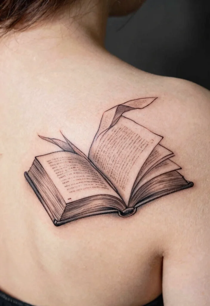 10 Fine Line Book Tattoo Ideas for Readers and Creatives 34 10 Fine Line Book Tattoo Ideas for Readers and Creatives - 4. Open Book with Pages Fluttering 1