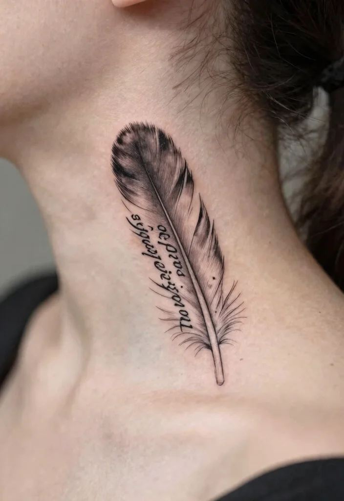 10 Fine Line Book Tattoo Ideas for Readers and Creatives 67 10 Fine Line Book Tattoo Ideas for Readers and Creatives - 7. Feather with Words 1