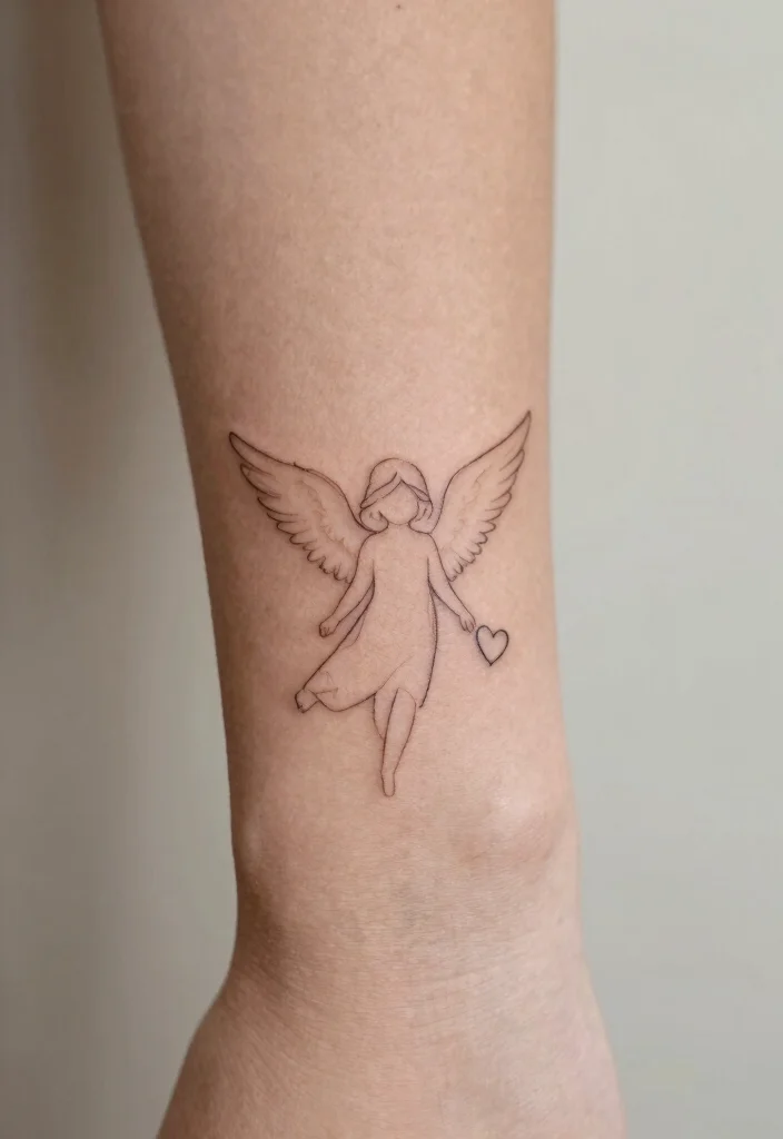 10 I Was His Angel Now Hes Mine Tattoo Ideas With Deep Meaning 2. Minimalist Angel Outline 0