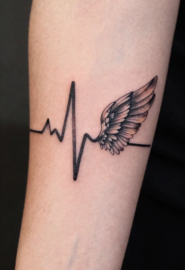 10 I Was His Angel Now Hes Mine Tattoo Ideas With Deep Meaning 4. Heartbeat Line with Angelic Elements 0