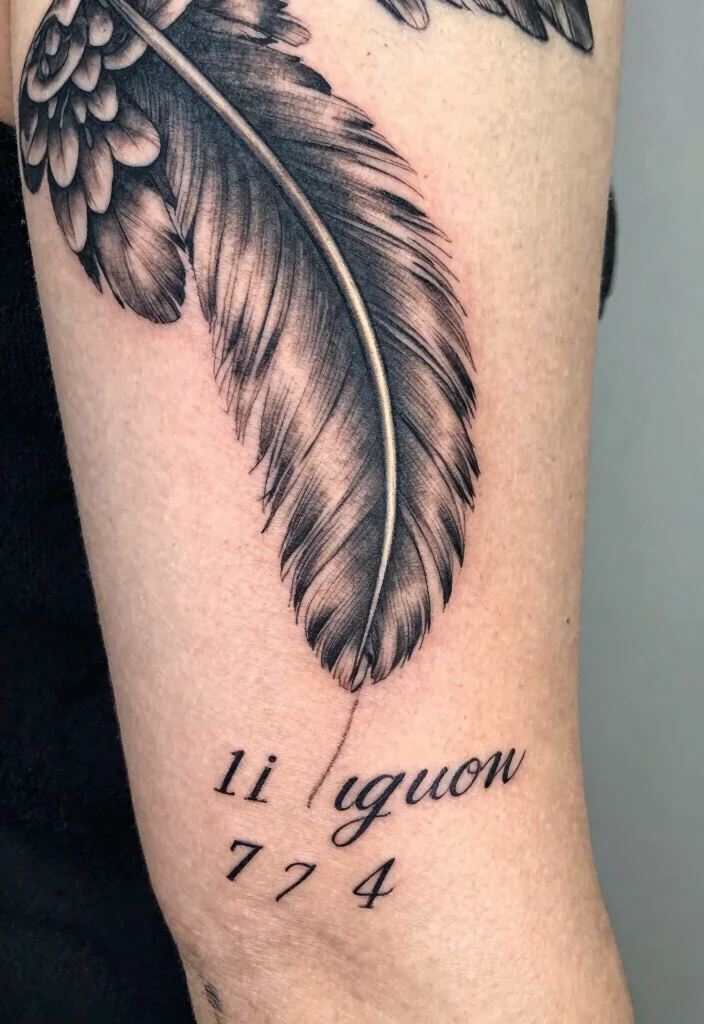 10 I Was His Angel Now Hes Mine Tattoo Ideas With Deep Meaning 6. Angel Feathers with Coordinates 0