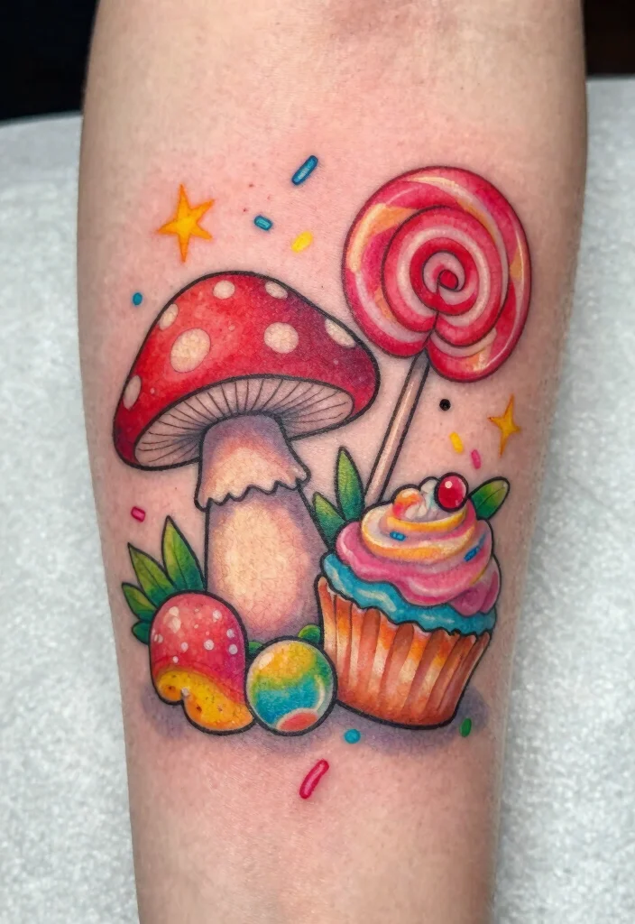 12 Adventure Time Flash Tattoo Ideas Fun and Playful 10. Candy Kingdom Treats 0