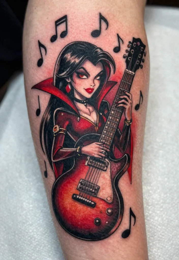 12 Adventure Time Flash Tattoo Ideas Fun and Playful 11. Marceline the Vampire Queens Guitar 0