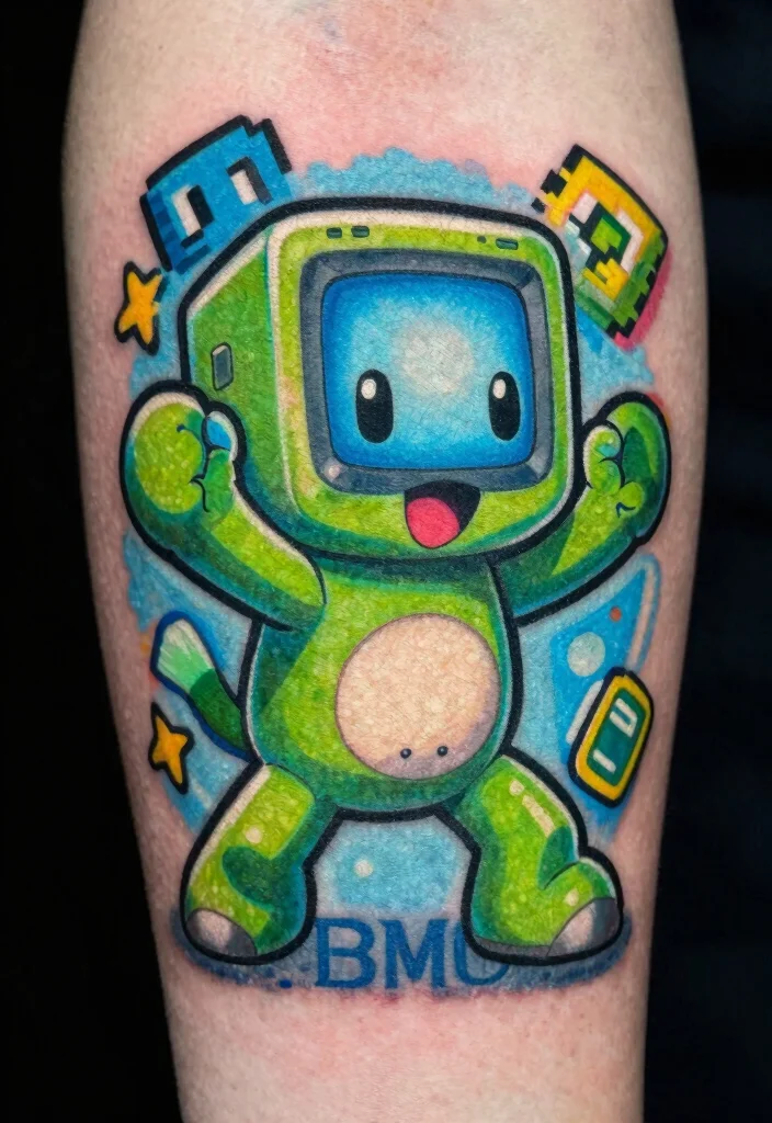 12 Adventure Time Flash Tattoo Ideas Fun and Playful 4. BMOs Techy Vibes 0