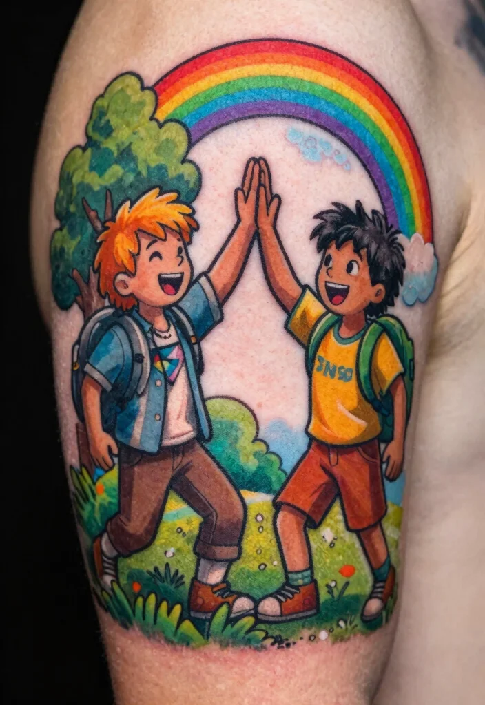 12 Adventure Time Flash Tattoo Ideas Fun and Playful 7. Finn and Jakes Adventure Scene 0
