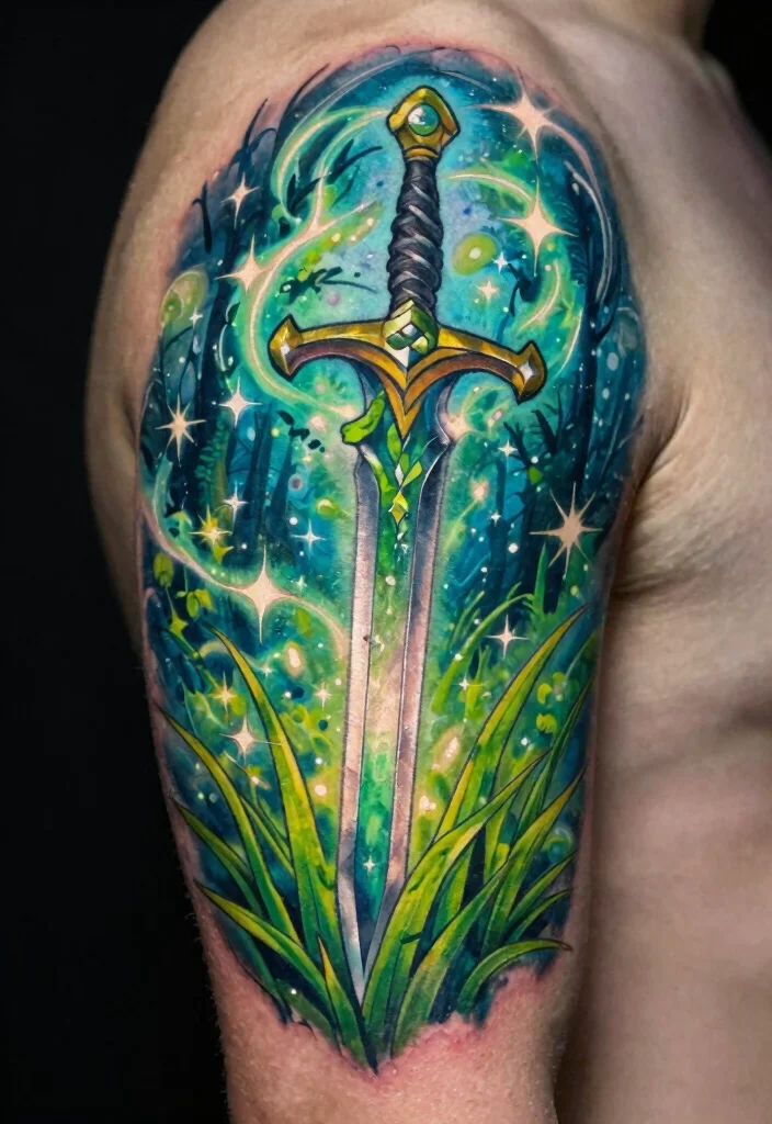 12 Adventure Time Flash Tattoo Ideas Fun and Playful 9. The Enchanted Grass Sword 0