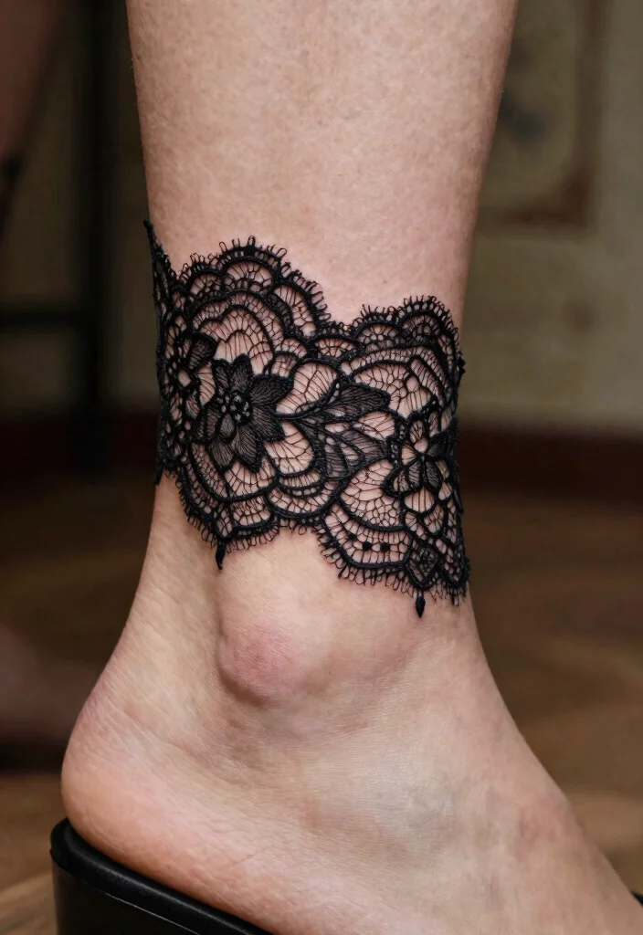 12 Ankle Bracelet Tattoo Ideas for Women: Subtle and Chic 111 12 Ankle Bracelet Tattoo Ideas for Women Subtle and Chic 11. Lace Design 0