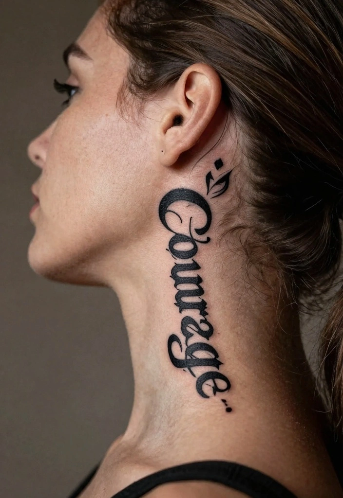 12 Behind the Ear Word Tattoo Ideas: Subtle and Aesthetic - 11. 'Courage' 1