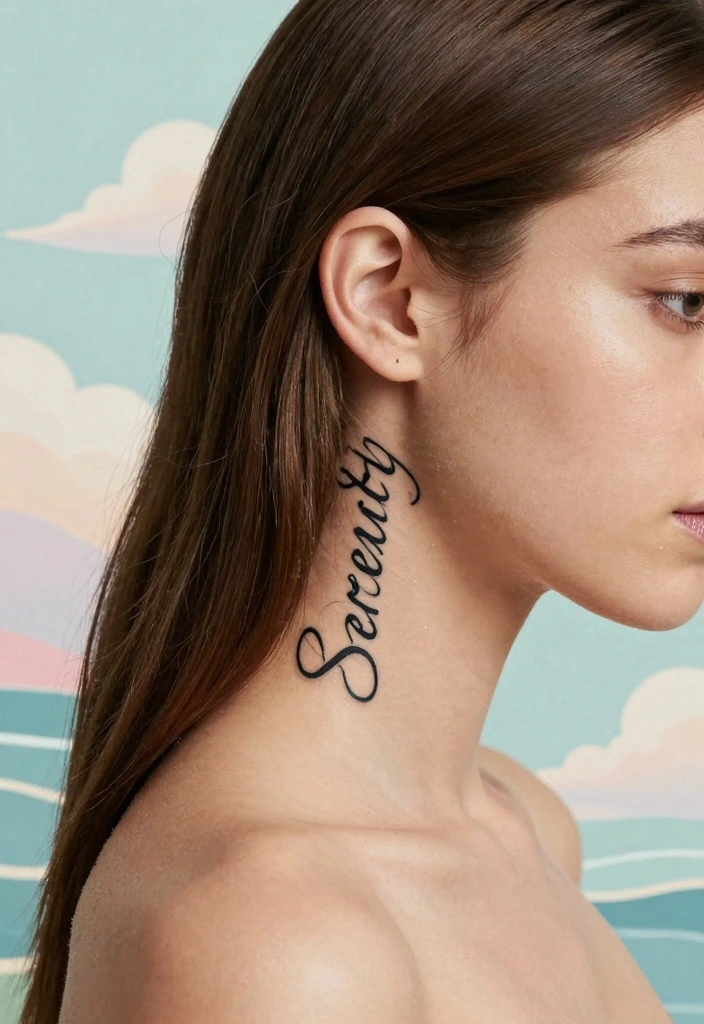 12 Behind the Ear Word Tattoo Ideas: Subtle and Aesthetic - 4. 'Serenity' 1