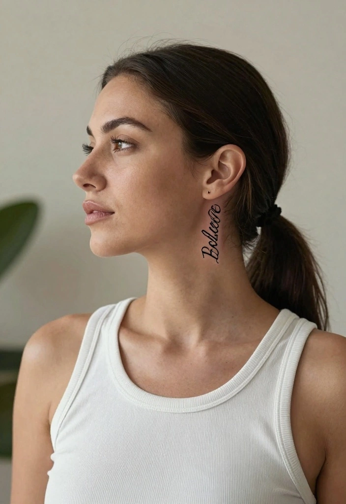 12 Behind the Ear Word Tattoo Ideas: Subtle and Aesthetic - 5. 'Believe' 1