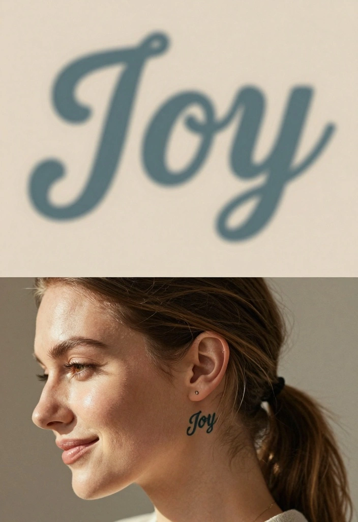 12 Behind the Ear Word Tattoo Ideas: Subtle and Aesthetic - 6. 'Joy' 1