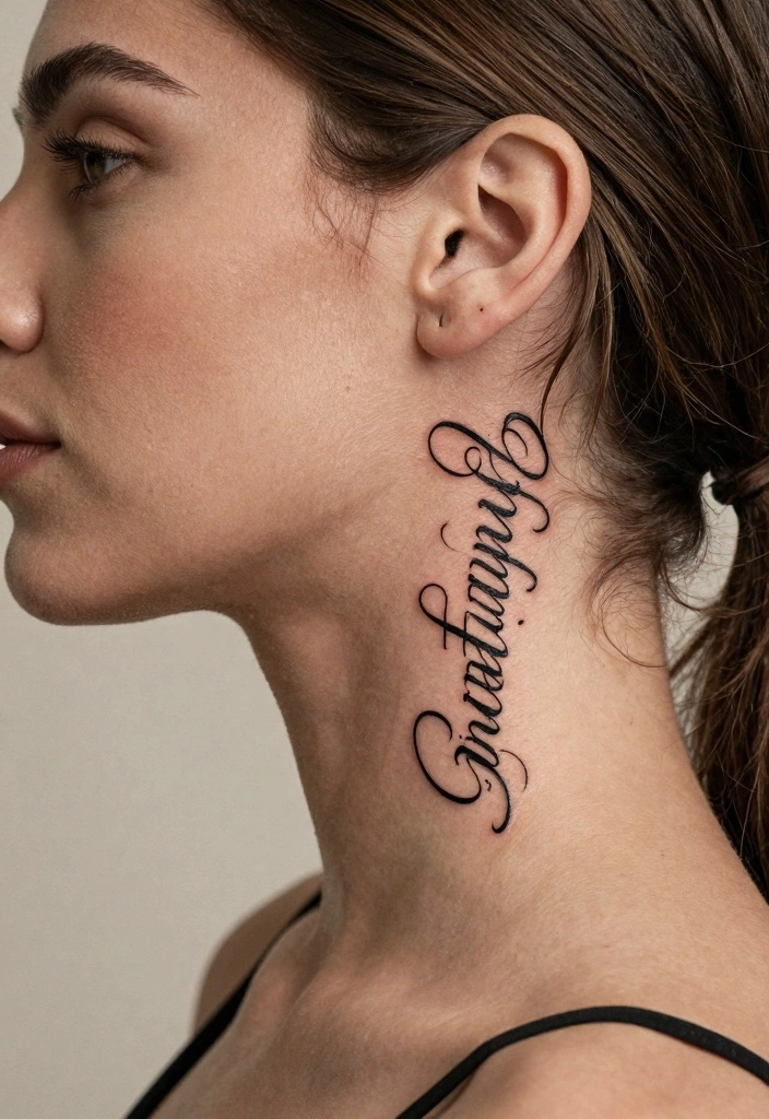 12 Behind the Ear Word Tattoo Ideas: Subtle and Aesthetic - 9. 'Gratitude' 1