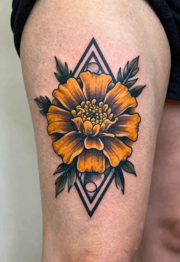 12 Black and White Marigold Flower Tattoo Ideas Elegant 23 12 Black and White Marigold Flower Tattoo Ideas Elegant 3. Marigold and Geometric Shapes 0