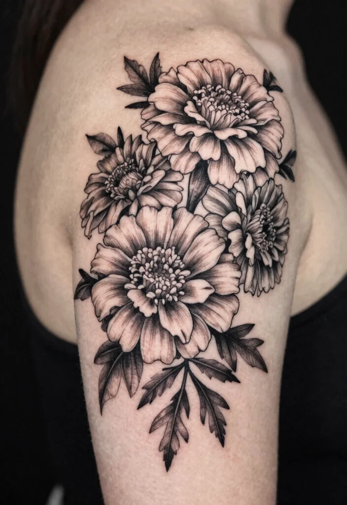 12 Black and White Marigold Flower Tattoo Ideas Elegant 45 12 Black and White Marigold Flower Tattoo Ideas Elegant 5. Marigold Bouquet 0