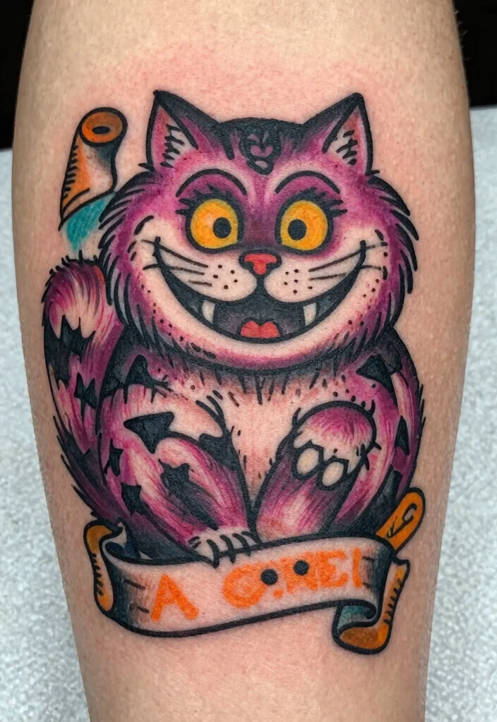12 Cheshire Cat Tattoo Ideas Inspired by Alice in Wonderland 11. Vintage Inspired 0