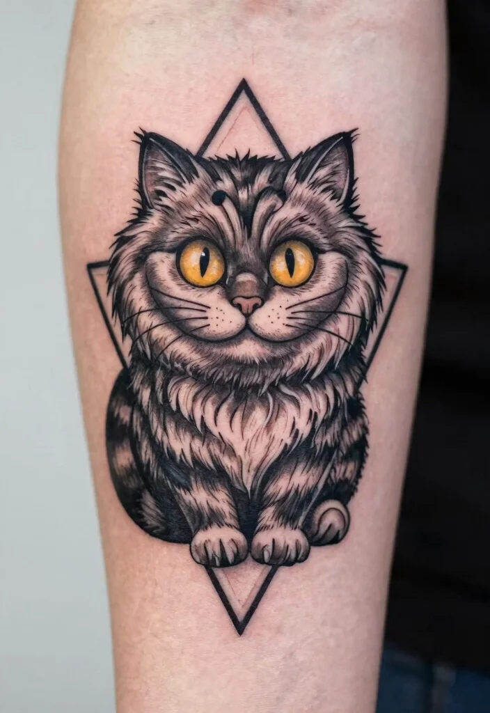 12 Cheshire Cat Tattoo Ideas Inspired by Alice in Wonderland 9. Geometric Shapes 0