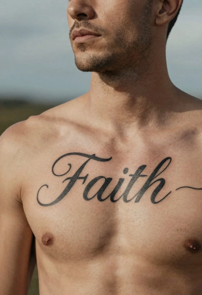 12 Chest Word Tattoo Ideas for Men: Bold and Masculine - 10. Faith 1