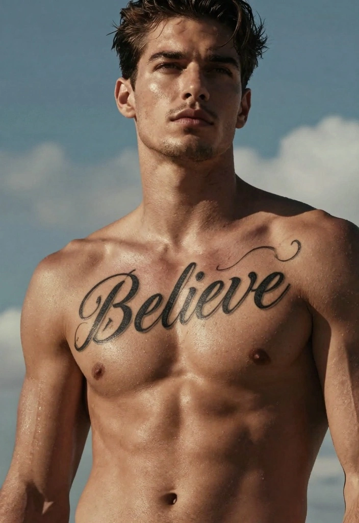 12 Chest Word Tattoo Ideas for Men: Bold and Masculine - 3. Believe 1