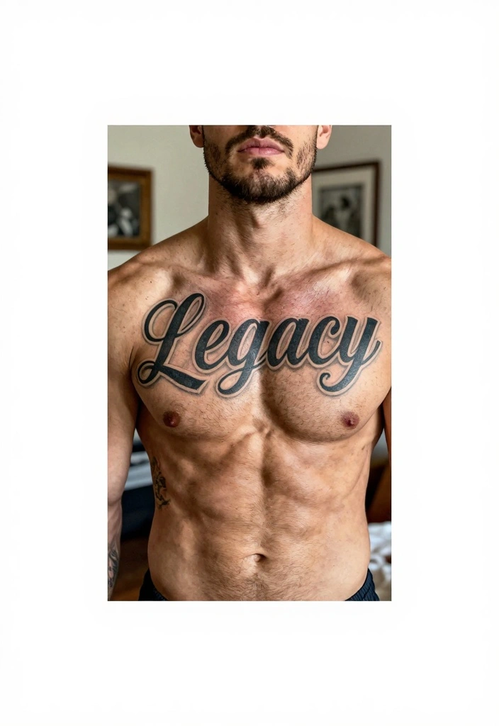 12 Chest Word Tattoo Ideas for Men: Bold and Masculine - 4. Legacy 1