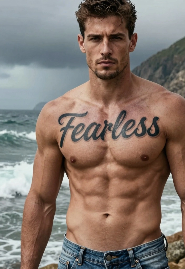 12 Chest Word Tattoo Ideas for Men: Bold and Masculine - 5. Fearless 1