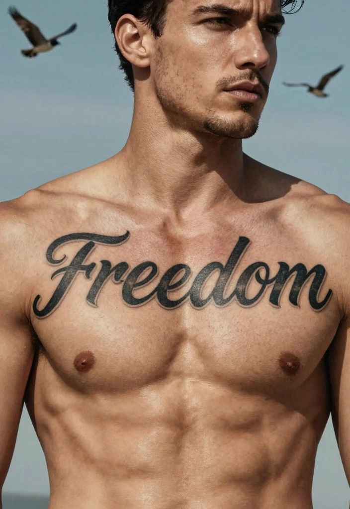 12 Chest Word Tattoo Ideas for Men: Bold and Masculine - 6. Freedom 1