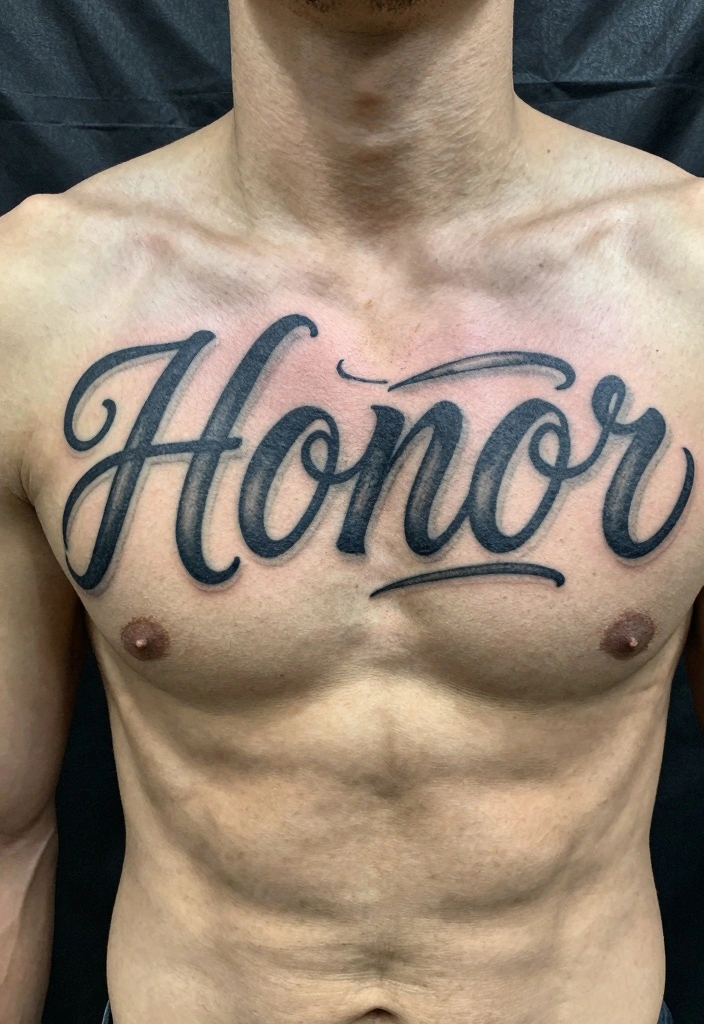 12 Chest Word Tattoo Ideas for Men: Bold and Masculine - 7. Honor 1