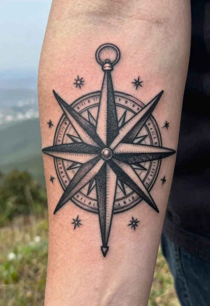 12 Compass Couple Tattoo Ideas: Symbolic and Romantic - 6. Compass Rose Tattoo 1