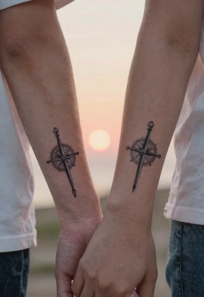 12 Compass Couple Tattoo Ideas: Symbolic and Romantic - 8. Matching Compass Tattoos 1