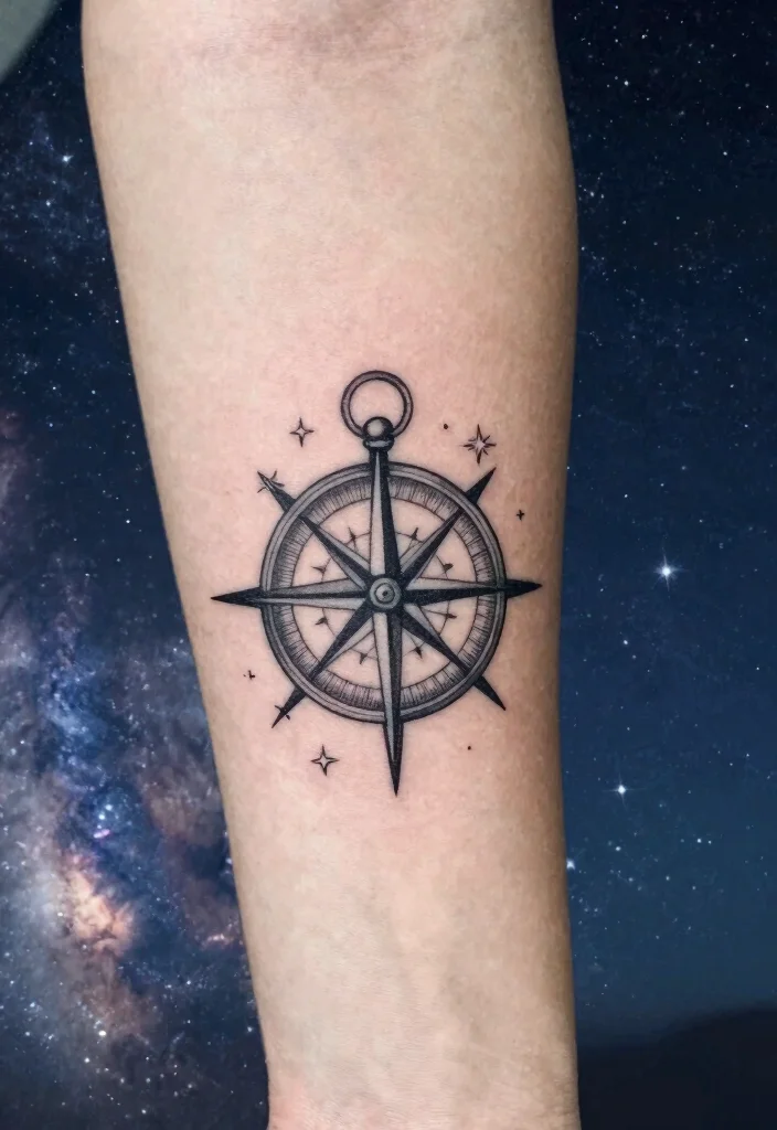 12 Compass Couple Tattoo Ideas: Symbolic and Romantic - 9. Compass with Stars 1