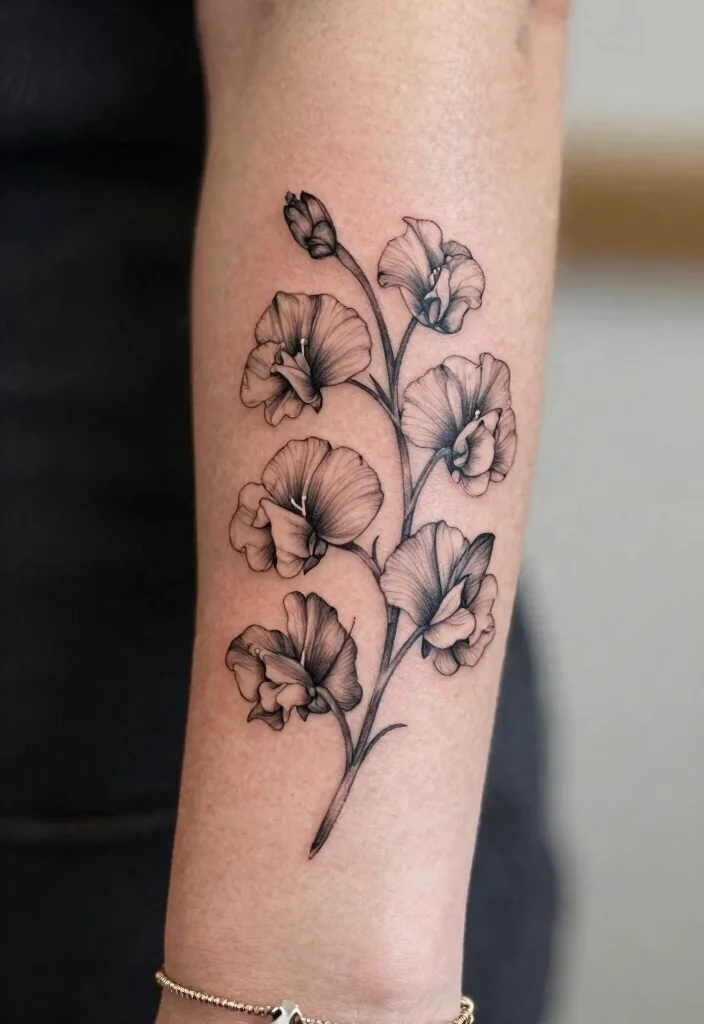 12 Daisy and Sweet Pea Birth Flower Tattoo Ideas Meaningful 6. Sweet Pea Floral Band 0