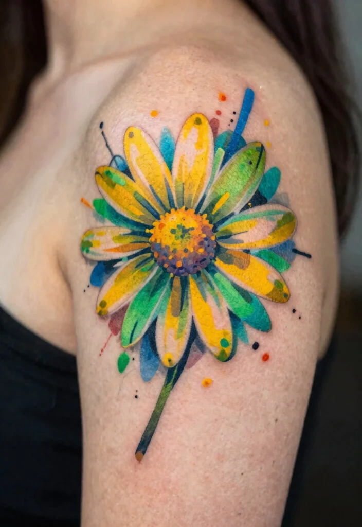 12 Daisy and Sweet Pea Birth Flower Tattoo Ideas Meaningful 7. Abstract Daisy 0