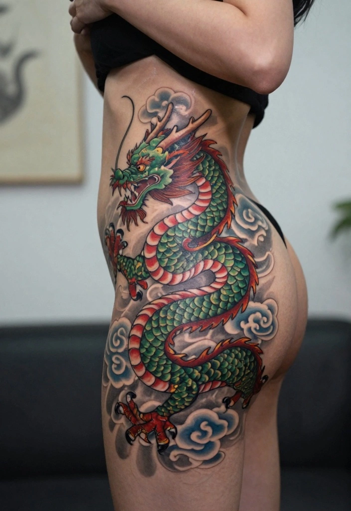 12 Dragon Hip Tattoo Ideas for Women: Sexy and Strong 1 12 Dragon Hip Tattoo Ideas for Women: Sexy and Strong - 1. The Classic Chinese Dragon 1