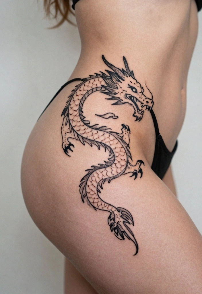 12 Dragon Hip Tattoo Ideas for Women: Sexy and Strong 100 12 Dragon Hip Tattoo Ideas for Women: Sexy and Strong - 10. Minimalistic Dragon Outline 1