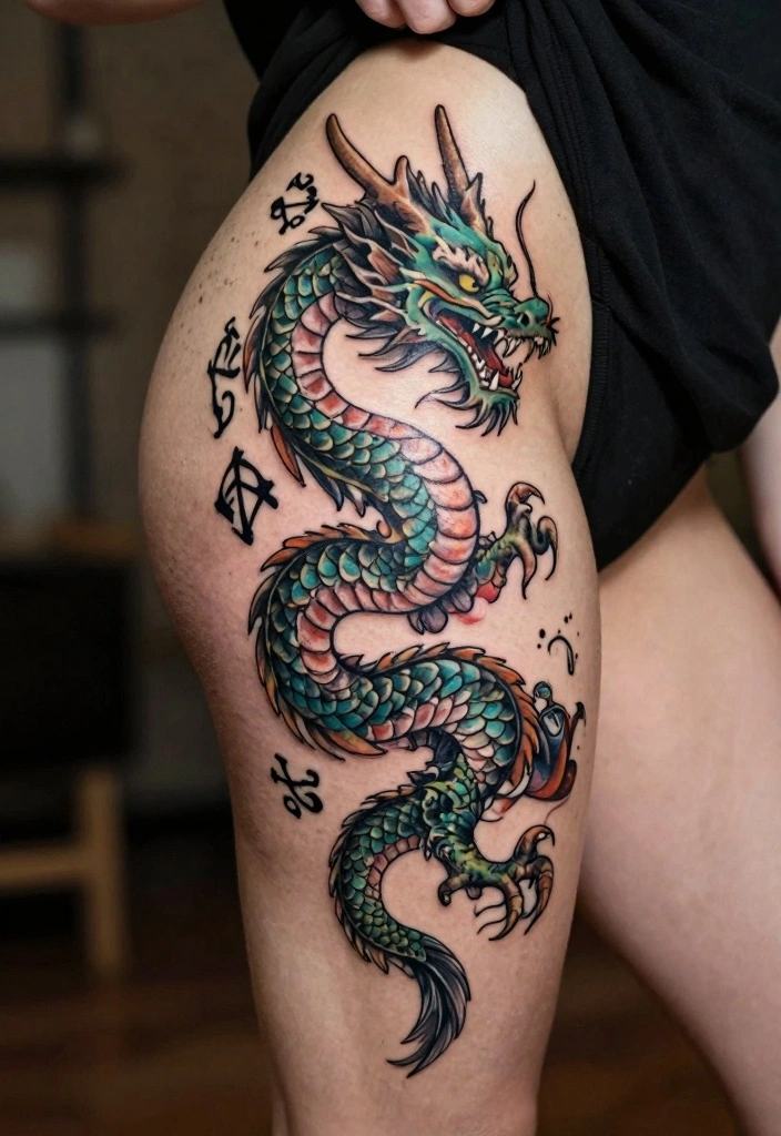 12 Dragon Leg Tattoo Ideas for Women: Fierce and Stylish 111 12 Dragon Leg Tattoo Ideas for Women: Fierce and Stylish - 11. Dragon with a Personal Touch 1