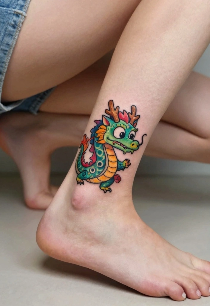 12 Dragon Leg Tattoo Ideas for Women: Fierce and Stylish 89 12 Dragon Leg Tattoo Ideas for Women: Fierce and Stylish - 9. Playful Cartoon Dragon 1