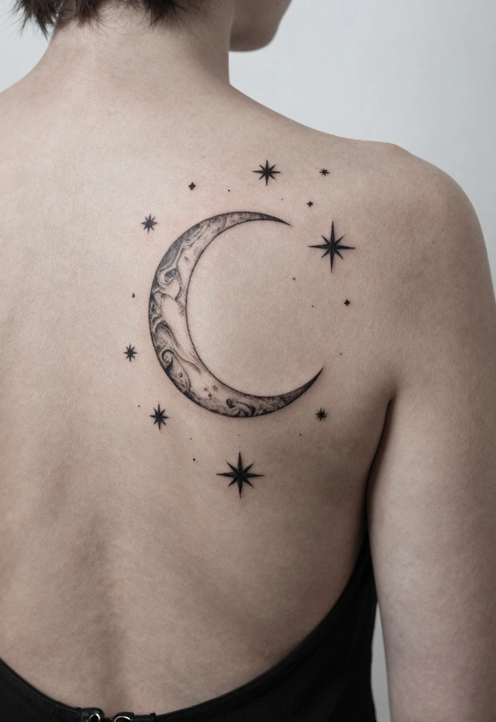 12 Fine Line Back Tattoo Ideas for Women: Clean and Minimal 111 12 Fine Line Back Tattoo Ideas for Women Clean and Minimal 11. Crescent Moon and Stars 0