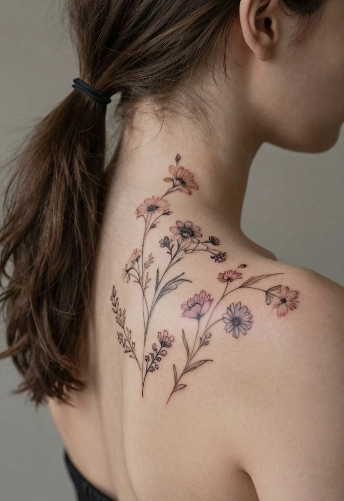 12 Fine Line Back Tattoo Ideas for Women: Clean and Minimal 23 12 Fine Line Back Tattoo Ideas for Women Clean and Minimal 3. Dainty Wildflowers 0
