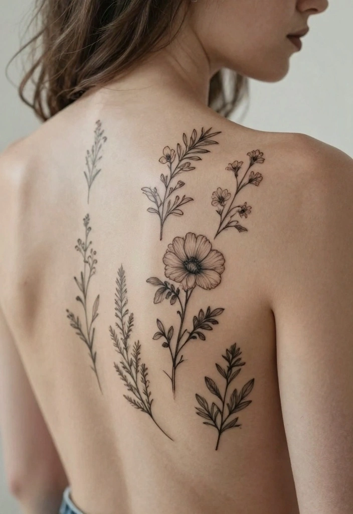 12 Fine Line Back Tattoo Ideas for Women: Clean and Minimal 67 12 Fine Line Back Tattoo Ideas for Women Clean and Minimal 7. Tiny Botanical Collection 0