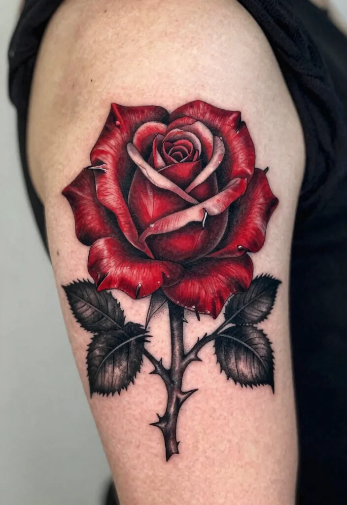 12 Friday the 13th Flash Tattoo Ideas Classic and Spooky - 7. Gothic Rose with Thorns 1