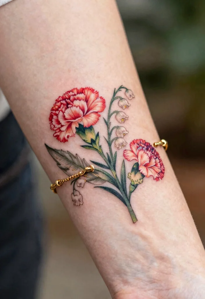 12 January and May Birth Flower Tattoo Ideas: Elegant Pairings 100 12 January and May Birth Flower Tattoo Ideas Elegant Pairings 10. Floral Bracelet Tattoo 0